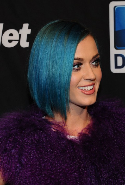 Short Straight Blue Bob Hairstyle for Women – Katy Perry Haircuts - Katy-Perry-Short-Straight-Blue-Bob-Hairstyle