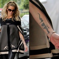 Sarah Harding S Tattoos Lettering Tattoo On Forearm