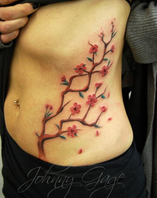 Cherry Tattoos ontwerpen: Cherry blossom tattoo on ribs