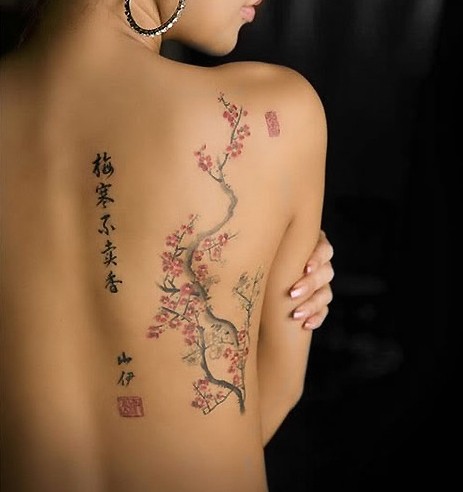 Cherry Tattoos ontwerpen: Cherry blossom tree tattoo op de rug