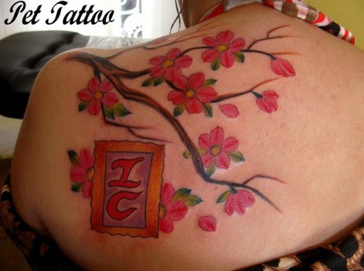 cute cherry tatuaje modele: Cherry Blossom tatuaj pe umăr pentru fată