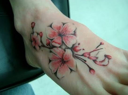 Foot Tattoos Designs for Women: Cherry Blossoms Sakura Tree Blossom Tattoo on Foot