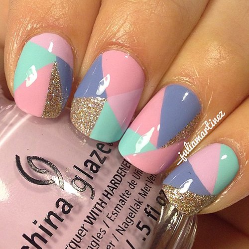 Pastel Color Block Nail Design