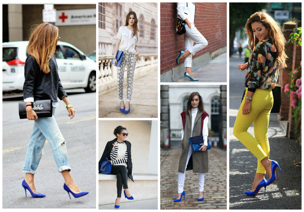 navy blue and yellow pumps
