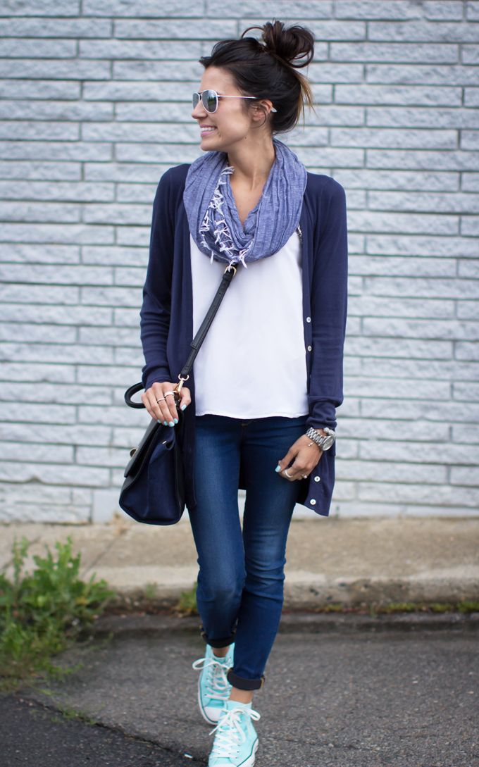 outfit with blue shoes