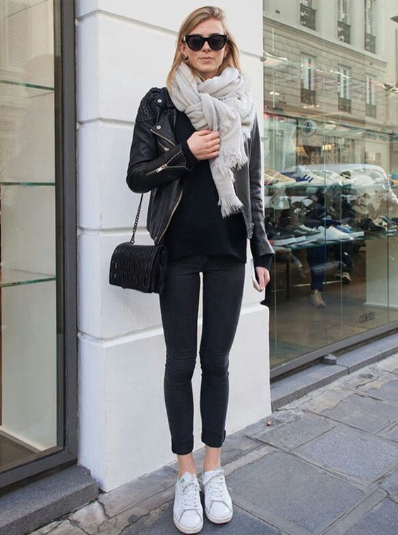 all black with white shoes
