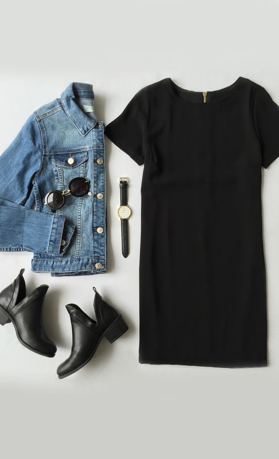 short black dress with jean jacket