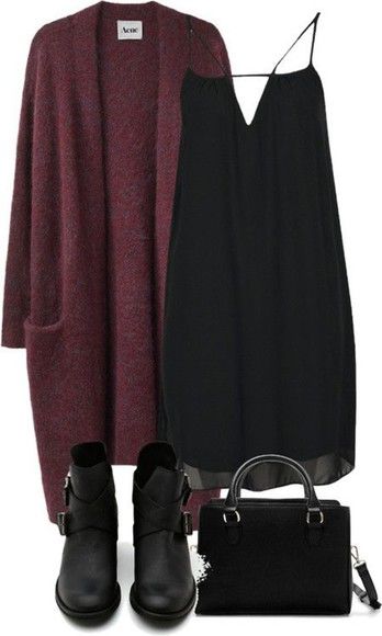  Cardigan Rouge et Robe Noire 