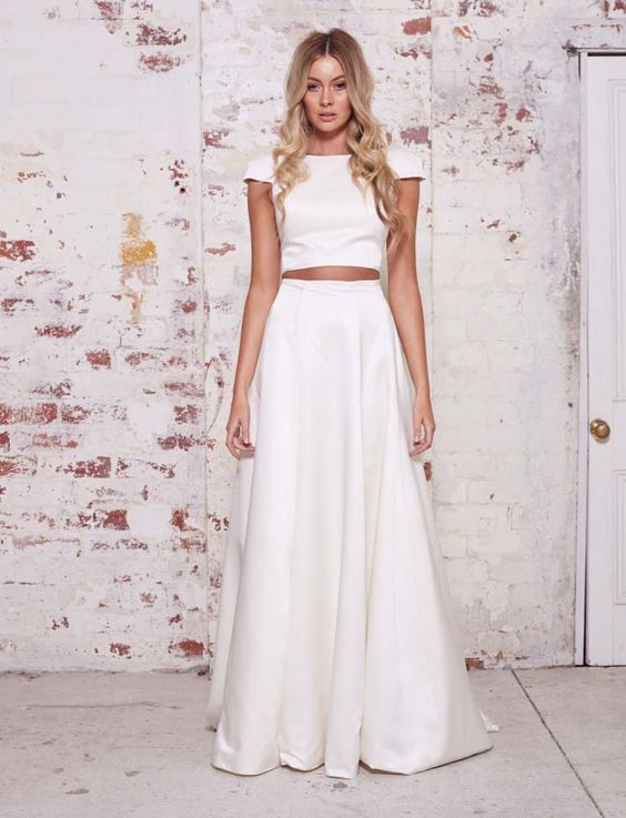 white crop top and skirt