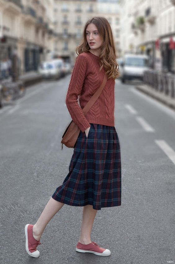long skirt and sneakers outfit