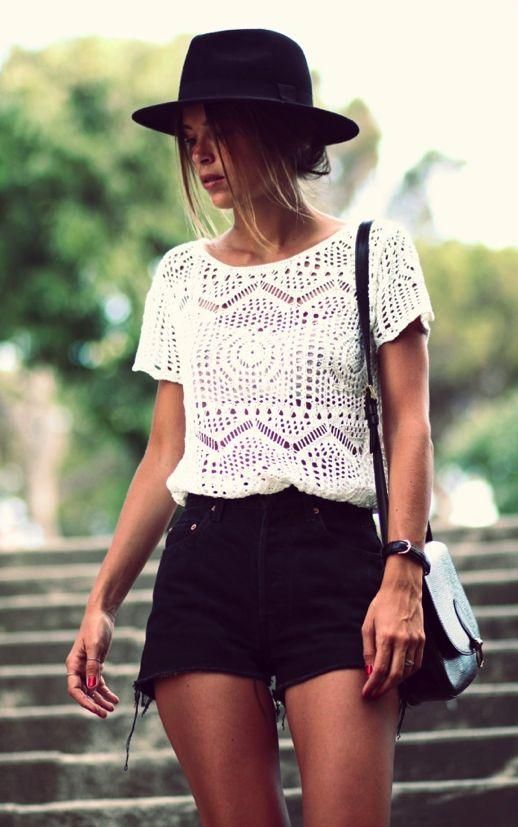 black and white crochet top
