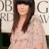 Sandra Bullock Straight Hairstyle with Bangs for Thin Hair