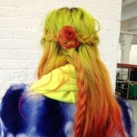 Braided Red Ombre Hair into Flower