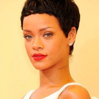 Rihanna Short Haircut: Ultra-short Black Curly Pixie Cut