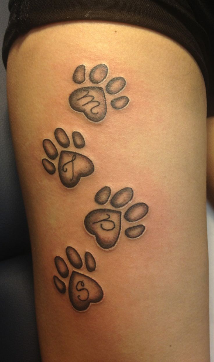 Heart and dog paw tattoo located on the wrist