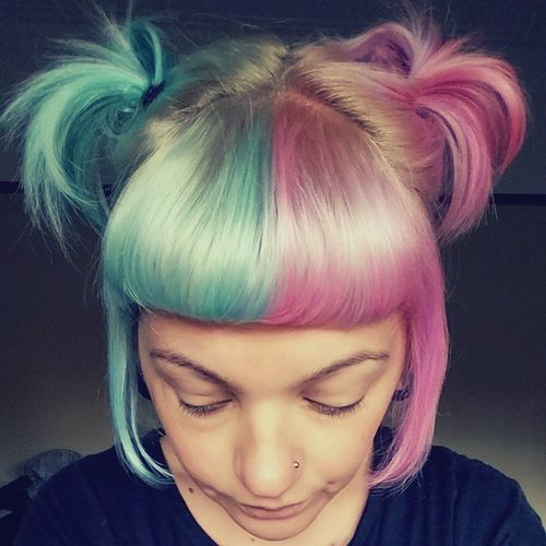 Green and Pink Hairstyle