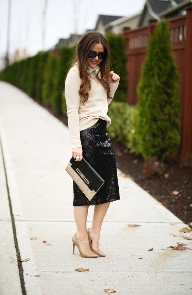 15 Outfit Ideas with Sequin Skirts for Holidays - Pretty Designs