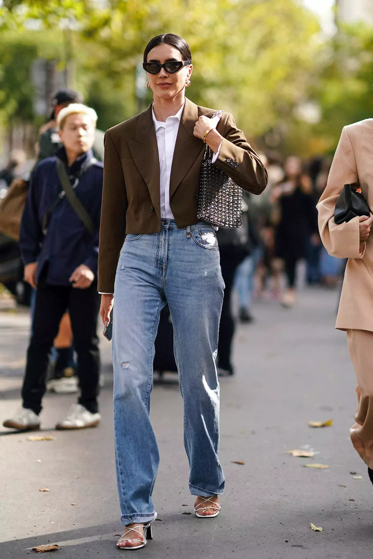 Blazer Straight Leg Jeans Silver Clutch