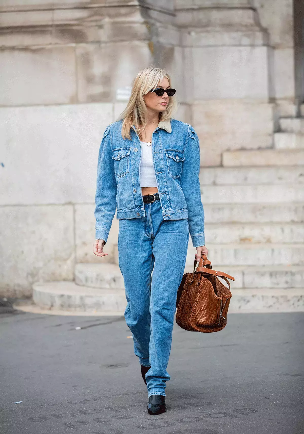 Denim Jacket Straight Leg Jeans Woven Bag